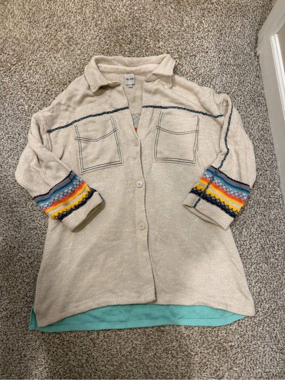 Nic + Zoe button cardigan colorful striped back sz XL extra large